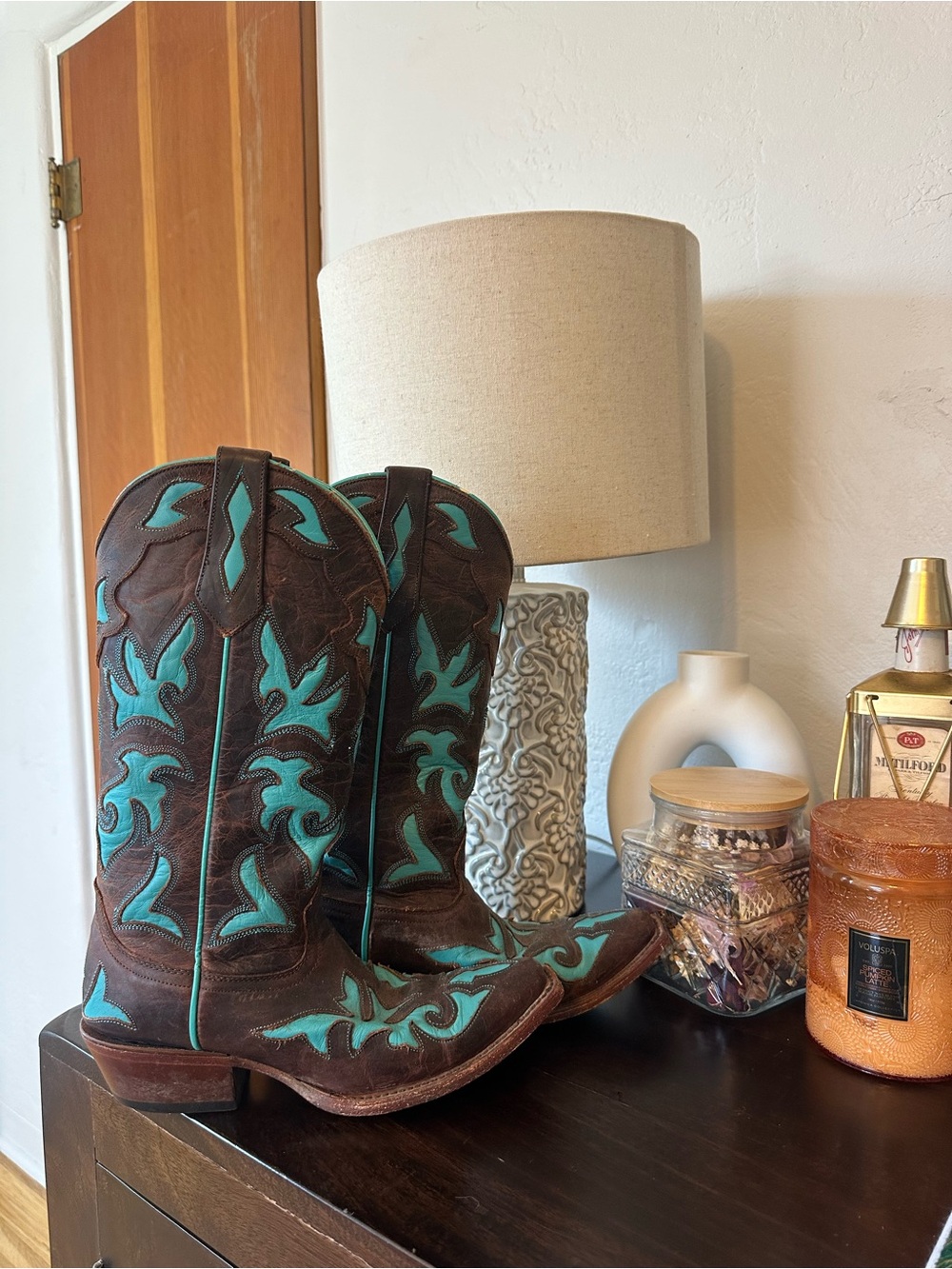 Johnny Ringo Turquoise & Brown Cowboy Boots